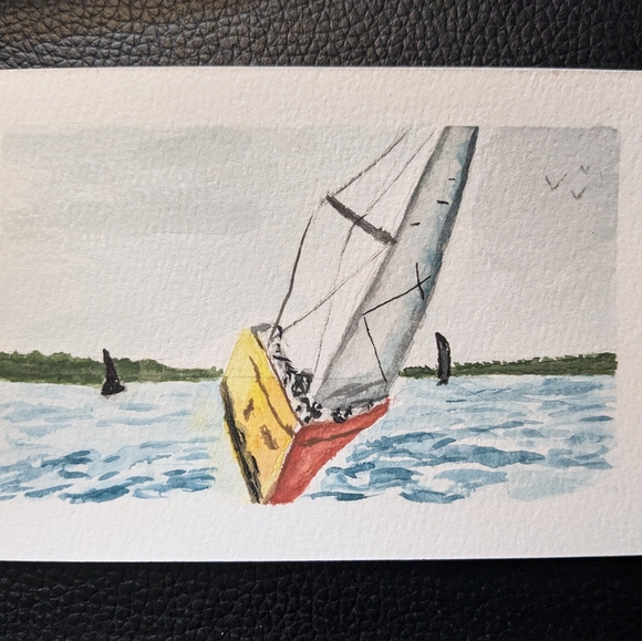 Original Watercolor Postcards - Sailboats - Picture 2 of 5